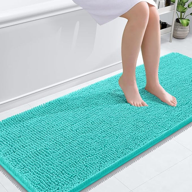 OLANLY Bathroom Rugs 59x24, Extra Soft Absorbent Chenille Bath Rugs, Rubber Backing Quick Dry, Machine Washable Bath Mats for Bathroom Floor, Tub and Shower, Home Decor Accessories, Teal