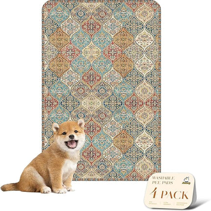 nunubaby 4PACK Washable Pee Pads for Dogs, Stylish, Non-Slip and Leak-Proof Pee Pads. Reusable Potty Pads for Dogs for Crates and Floors.(Cream/Multi, 24" x36")