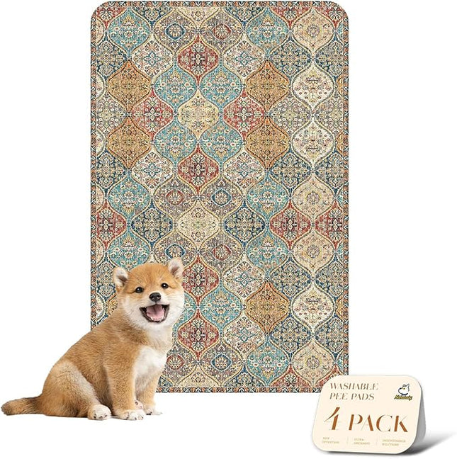nunubaby 4PACK Washable Pee Pads for Dogs, Stylish, Non-Slip and Leak-Proof Pee Pads. Reusable Potty Pads for Dogs for Crates and Floors.(Cream/Multi, 24" x36")