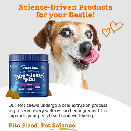 Zesty Paws Mobility Bites Joint Supplement for Dogs - Soft Chews with Glucosamine for Dogs, Chondroitin, & MSM + Vitamins C and E - Adv Chicken - 90 Count