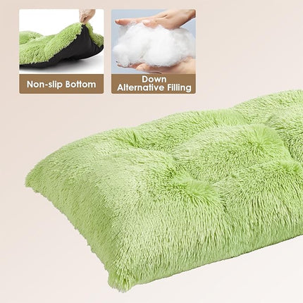 EHEYCIGA Fluffy Dog Crate Bed for Large Dogs, Plush Faux Fur Crate Pad, Calming Anti Anxiety Large Dog Bed, Washable Soft Warm Mat with Non-Slip Bottom, Green