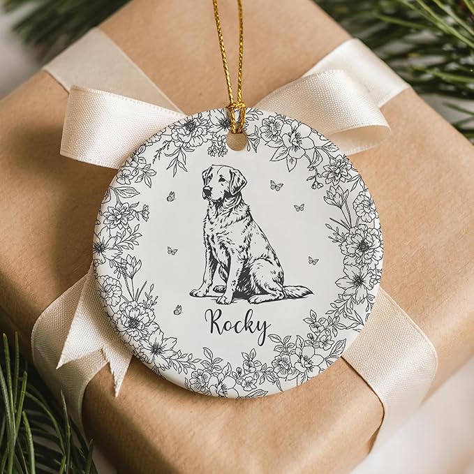 Personalized Chinoiserie Toile Pet Memorial Ornament – Custom Dog or Cat Christmas Ornament – Customizable with Name and Date – Unique Pet Lovers Gift – Pet Memorial Picture Ornament