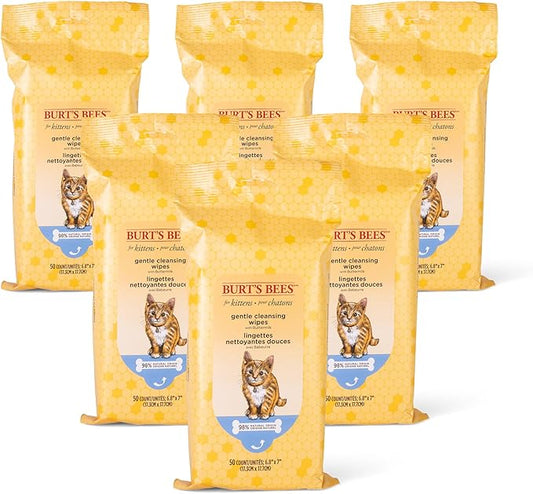 Burt's Bees for Pets Kitten Wipes with Buttermilk - Pet Wipes for Cats Waterless Bathing & Cleaning, Kitten Essentials, Gentle Cat Grooming Wipe for Face, Paws & Butt, 50 Count - 6 Pack