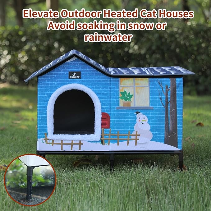 MARUNDA Heated Cat Houses for Outdoor Cats in Winter, Heated cat House for Indoor and Kitty Shelter for Your Pet to Stay Warm and Cozy,Easy to Assemble. (Light Blue, Small)