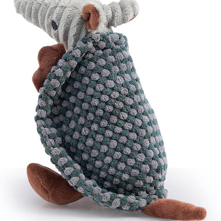 Hollypet Plush Dog Squeaky Toy Stuffed Armadillo Animal Pet Puppy Chew Toys with Clean Teeth for Small Medium Large All Breed Sizes Dogs, Light Gray and Dark Green,8 in