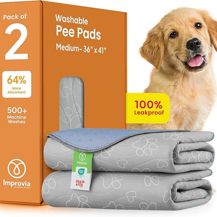 IMPROVIA® Reusable Puppy Pad – Waterproof, Extra-Absorbent, Washable Pee Pad for Dog Training, Whelping, & More – Protect Your Floors & Pet with Quick-Drying Potty Pad (Paws & Hearts, Medium 36"x41")