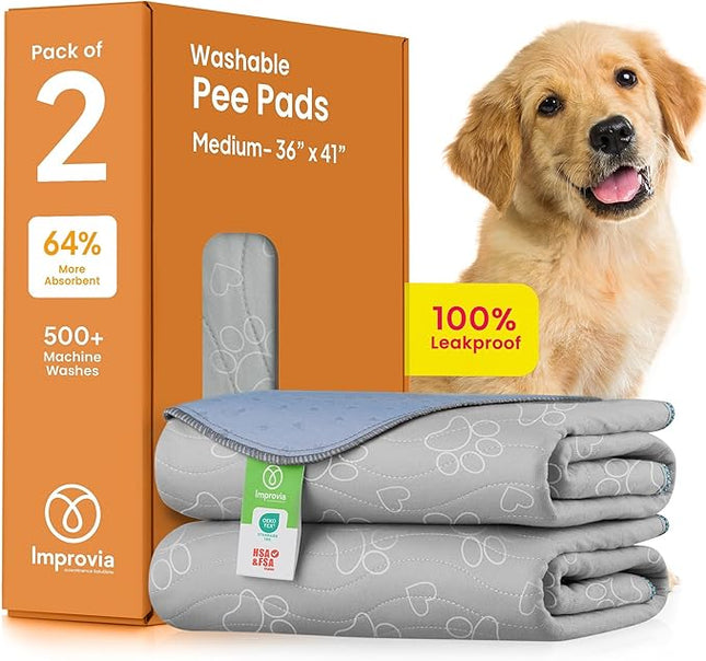 IMPROVIA® Reusable Puppy Pad – Waterproof, Extra-Absorbent, Washable Pee Pad for Dog Training, Whelping, & More – Protect Your Floors & Pet with Quick-Drying Potty Pad (Paws & Hearts, Medium 36"x41")