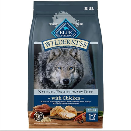 Blue Buffalo Wilderness Natural High-Protein Dry Food for Adult Dogs, Chicken Recipe, 28-lb. Bag