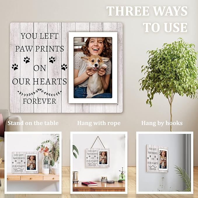 Dog Memorial Picture Frame - Pet Memorial Gifts For Loss Of Dog Sympathy Gift, Remembrance Gift - 4x6 Picture Frame With Paw Prints
