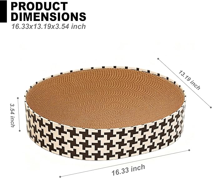 2-in-1 Oval Cat Scratcher Cardboard Bed Lounge, Durable Cat Scratch Pad for Indoor Cats/Kittens, Corrugated Kitty Scratching Bowl with Furniture Protector, 16.33 * 13.19"