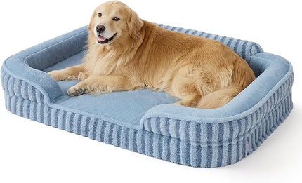 LE SURE Cute XL Dog Beds, Orthopedic Waterproof Dog Bed for Extra Large Dogs, High Back Non-Slip Bottom and Egg-Crate Foam Big Pet Couch Sofa with Washable Removable Cover, Blue