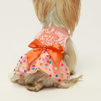 Fitwarm Happy Easter Day Dog Dress 100% Cotton Girl Dog Clothes Easter Bunny Dogs Dresses Pet Apparel Doggie Tutu with Bowknot Cat Clothing Puppy Dresses Doggy Costume Attire Orange X-Small