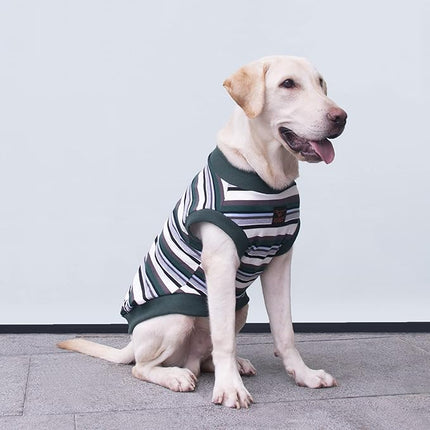 Large Dog Striped T Shirts Clothes Sleeveless Tank Top Vest for Pitbull Labrador, Green, 3X-Large