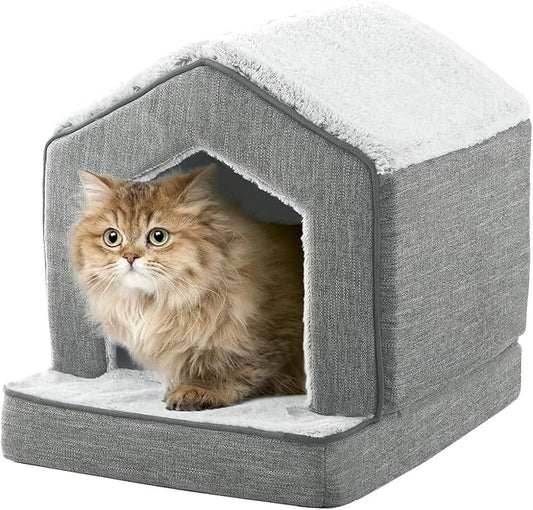 Orthopedic Cat Houses for Indoor Cats,Small Dogs,Super Soft Cat Bed Cave,Condos, Cubes,Cat Hideaway,Covered,Cat Bed for Kitty Small Medium Large Pet (Gray, 18" L x 15" W x 17" Th)