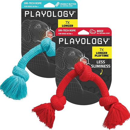 Playology Dog Toys | Dri-Tech Rope Toy Tug of War Rope for Aggressive Chewers (Value 2-Pack) | Medium Peanut Butter/Beef Scented Toys - Easy to Clean and Made from Non Toxic Materials