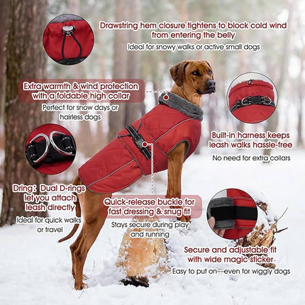 QBLEEV Warm Dog Jacket - Reflective, Adjustable Winter Coat with Turtleneck for Cold Weather, Waterproof Fleece Snowsuit for Small, Medium, Large Dogs
