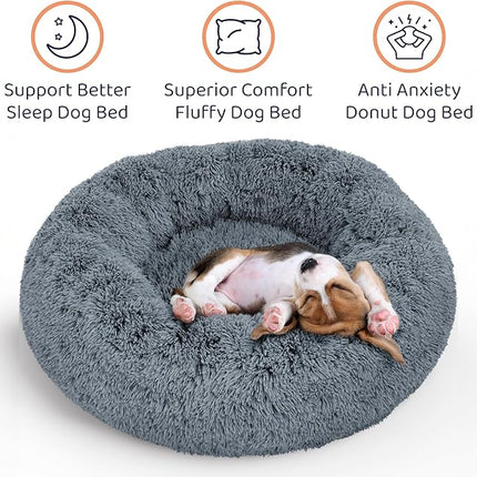Donut Dog Bed - Premium Comfort for Anxiety Relief - Fluffy & Calming Design with Ultra-Plush Support | Cozy Round Dog Bed with Super Soft Circle Style (Dark Grey, Medium)