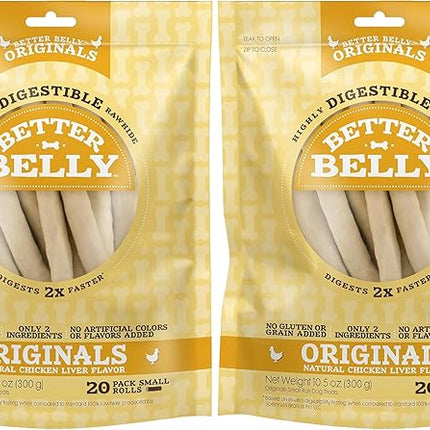 Better Belly Chicken Liver Small Rawhide Rolls, 20-Count (Pack of 2)