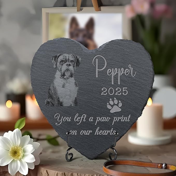 Personalized Pet Memorial Stone, Dog Memorial Gifts, Pet Loss Sympathy Gift, in Memory of Dog Cat - Paw Print（Heart）