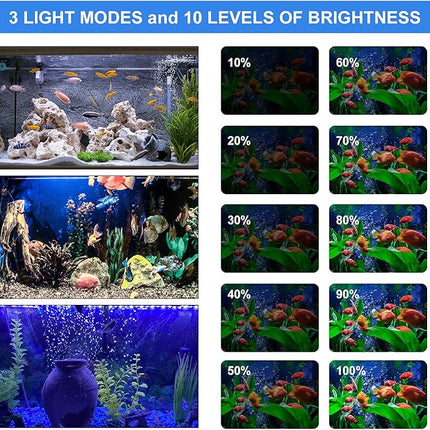 VARMHUS Submersible LED Aquarium Light,Fish Tank Light with Timer Auto On/Off Dimming Function,3 Light Modes Dimmable White-Blue,10 Brightness Levels Optional&3 Levels of timed Loop Function 7.5''