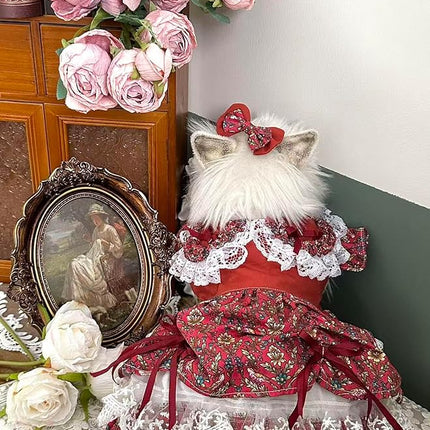Fashion Sweet Puppy Dog Lace Princess Tailored Dress for Mini and Petite Dog E-red Small