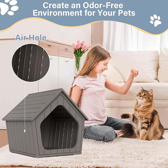 LHBcraft Outdoor Cat House, Cat Houses for Outdoor Indoor Cats, Clawsable Feral Cat House Shelter Weatherproof, Air Holes,Durable Resin Material for Garden, Patio, Easy to Assemble, Coffee