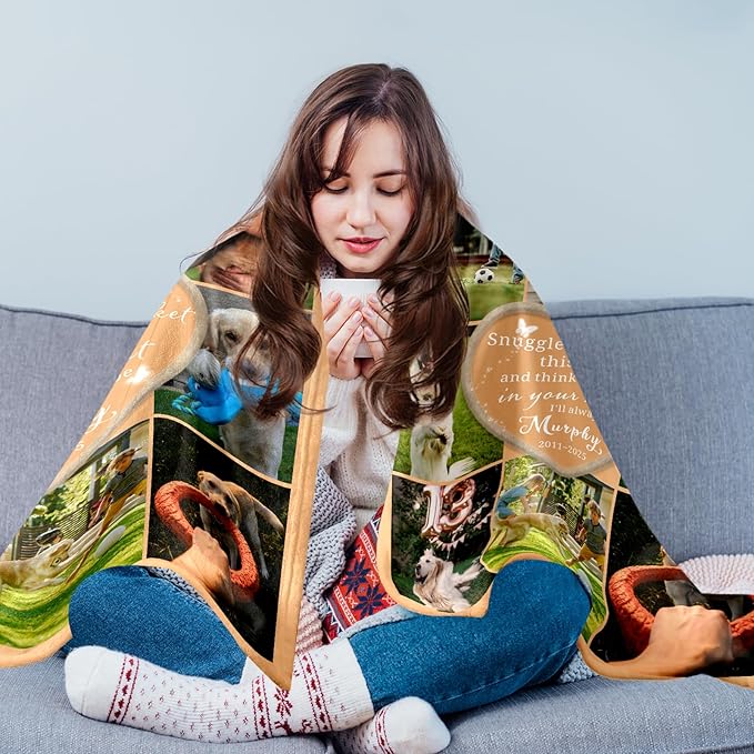 WFR Personalized Pet Memorial Throw Blanket with Photo-Pet Memorial Gifts for Dogs Cats Loss of Dog Sympathy Gift Bereavement Remembrance Passing Away Gifts,Pet Picture Blanket (8-Photos)