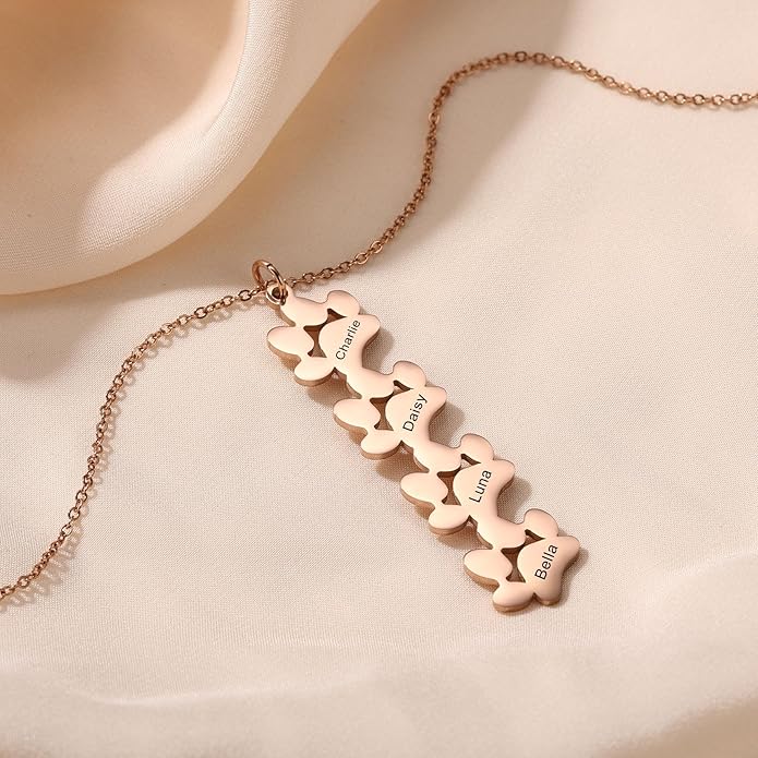 MeMeDIY Personalized Paw Print Necklace for Women Engraved Name Dog Paw Necklace Stainless Steel/925 Sterling Silver Paw Necklace Pet Memorial Necklace 1-4 Cat Paw Print Necklace