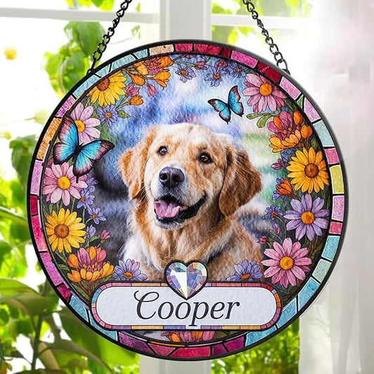 Gabita Custom Dog Portrait Stained Glass Window Hanging Light Catcher V3, Pet Memorial Stained Glass Photo, Dog Memorial Gift Pet Loss Sympathy Gift