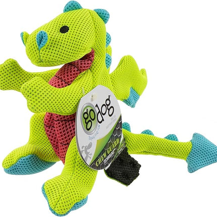 goDog Mesh Dragons Squeaky Plush Dog Toy, Double Chew Guard Technology - Green, Small