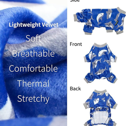 Fitwarm Shark Dog Pajamas, Dog Clothes for Small Dogs Girl Boy, Pet Onesie with Feet, Cat Outfit, Lightweight Velvet, Royal Blue, Small