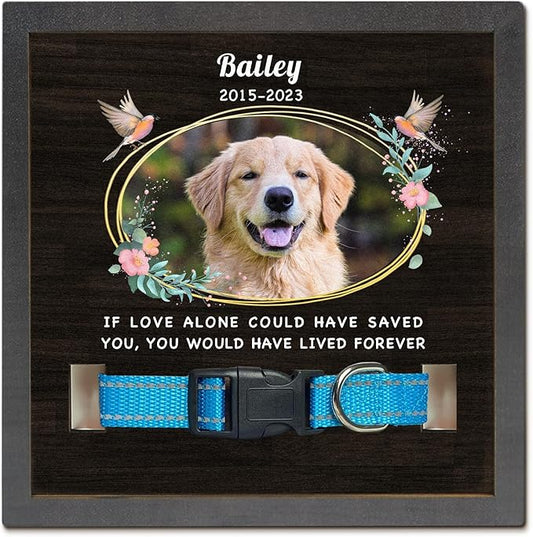 Pet Memorial Gifts Personalized Picture Frame for Loss of Dog, in Memory of Dog Passing Away Sympathy Gifts, Cat Memorial- Fits 3 Collar Lengths