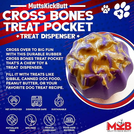 SodaPup MuttsKickButt Cross Bones Treat Pocket – Durable Dog Treat Dispenser & Chew Toy Made in USA from Non-Toxic, Pet Safe, Food Safe Rubber Material for Mental Stimulation, Problem Chewing, & More