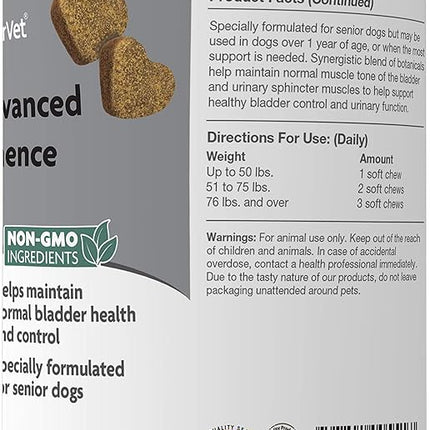 NaturVet Senior Advanced Incontinence Dog Supplement – Helps Support Dog’s Bladder Control, Normal Urination – Includes Synergistic Blend of Botanicals – 120 Ct. Soft Chews