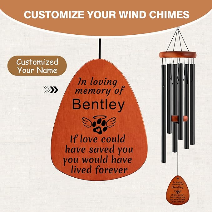 Funnylife Personalized Pet Memorial Wind Chime, Dog Memorial Gifts Pet Loss Sympathy Gifts Thoughtful Dogs and Cats Remembrance Outdoor Bereavement Memory Wind Chime 26"
