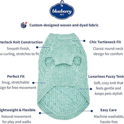Blueberry Pet 2023 New Classic Fuzzy Textured Knit Pullover Crew-Neck Dog Sweater in Heathered Jade, Back Length 20", Pack of 1 Clothes for Dogs