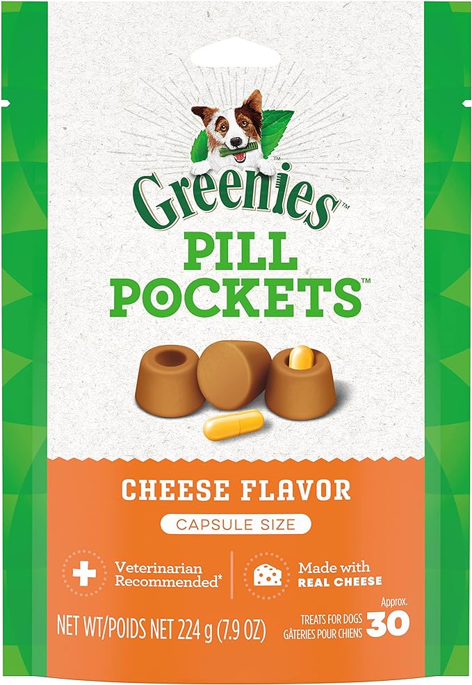 Greenies Pill Pockets for Dogs Large Size, Soft Dog Treats, Cheese Flavor, 7.9 oz. Pouch (30 Treats)