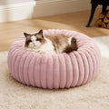 Bedsure Cat beds for Indoor Cats - Donut Dog Beds for Small Dogs with Corduroy Fleece & Anti Slip Bottom, Faux Fur Pet Beds with Washable Removable Cover, Blush Pink, 20x20x6 inches