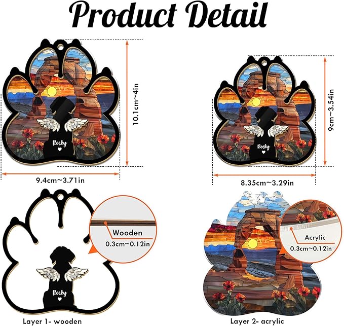 Personalized Pet Memorial Suncatcher – Custom Dog & Cat Suncatcher with Name, Breed & National Park Background for Up to 3 Pets, Pet Loss Sympathy Gift, Memorial Gift for Pet Lovers