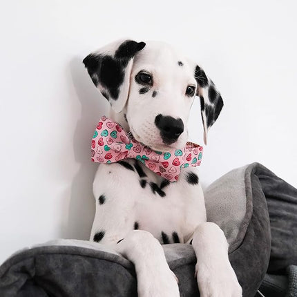 Maca Bates Valentine's Day Dog Collar with Fancy Bow for Medium Girl Boy Dogs,Pink Love Hearts Pattern,Adjustable Durable Soft Valentine Gift for Female Male Puppy