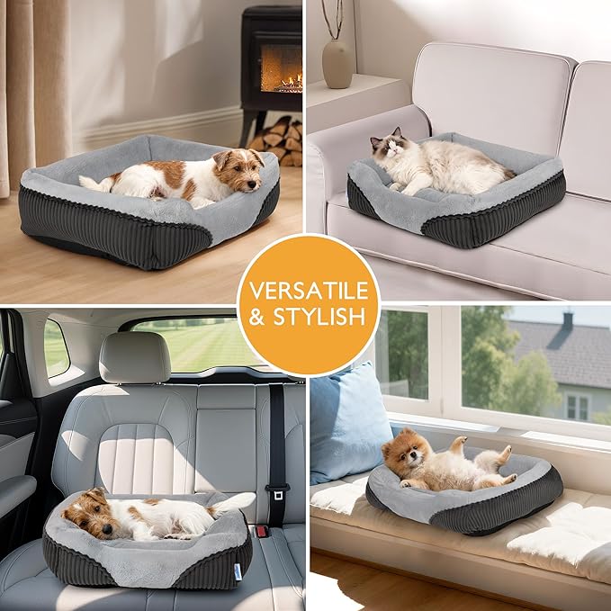 Washable Orthopedic Dog Bed - Soft Calming Pet Cuddler with Anti-Slip Bottom, Durable Plush Puppy Bed for Sleeping and Resting, Medium(25"x21"x7")