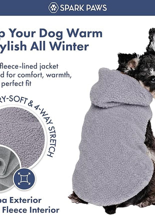 Spark Paws Fleece Dog Jacket, Hooded Sweater Vest, Warm Coat for Winter - Suitable for Small Medium Large XL XXL Breeds - Grey - XL