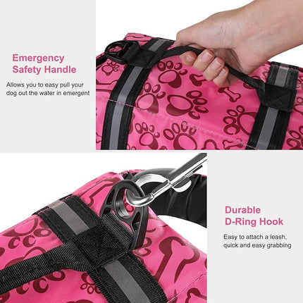 HAOCOO Dog Life Jacket Vest Saver Safety Swimsuit Preserver with Reflective Stripes/Adjustable Belt Dogs?Pink Bone,XL