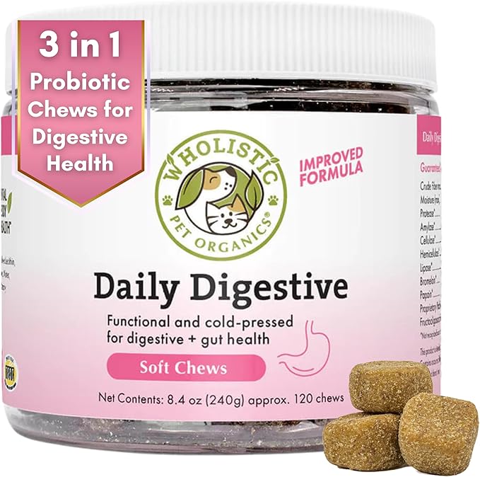 Wholistic Pet Organics:Dog Probiotics and Digestive Enzymes-Probiotic Chews for Dogs Digestive Health,Support Gut Health Immune Supplement Prevents Dog Digestive Problems (Original, 120 Count)