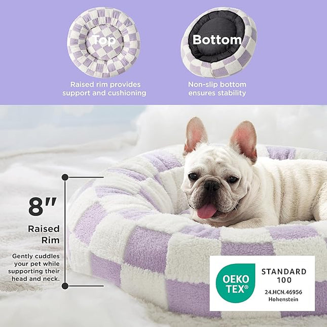 LE SURE Donut Medium Dog Bed - Round Cat Beds for Indoor Cats Calming Christmas Bed Present for Pets, Cute Modern Beds with Jacquard Shaggy Plush & Anti Slip Bottom, 30 Inch, Purple