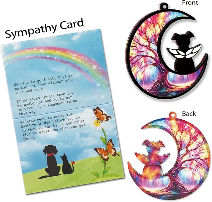 Dog Angel Memorial Suncatcher with Sympathy Cards, Dog Memorial Gifts for Loss of Dog, 2 - Layer Personalized Pet Loss Sympathy Gift - Tree of Life