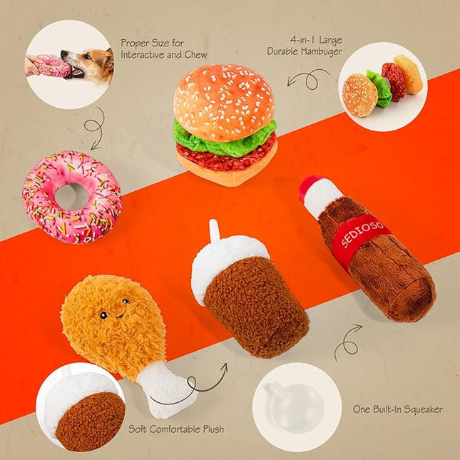 Large Dog Toy Set, 5-Pack Stuffed Dogs Chew Toys, Durable Plush Dog Toy, Dogs Squeaky Toys for All Breed