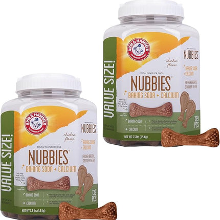 Arm & Hammer for Pets Nubbies Dental Treats for Dogs with Baking Soda and Calcium, Treat Chews Help Fight Bad Breath, Plaque & Tartar, Chicken, Value Bucket, 139 Pcs, 2-Pack (Packaging May Vary)