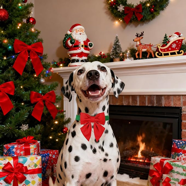 Maca Bates Christmas Grass Green Dog Collar with Cute Solid Sailor Bow Tie for Extra Large Girl Boy Dogs,Adjustbale Durable Breakaway Soft Collars with Bowtie for Female Male Puppy,Pet