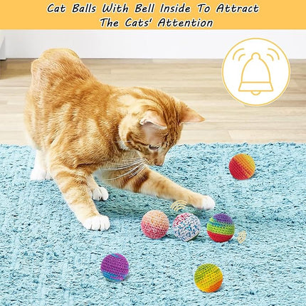 Retro Shaw Cat Toys Balls, Yarn Cat Ball with Bell Inside, Kitten Toys for Indoor Cats Kitty, Interactive Cat Nip Chew Toys for All Pet Breed 6 Pack
